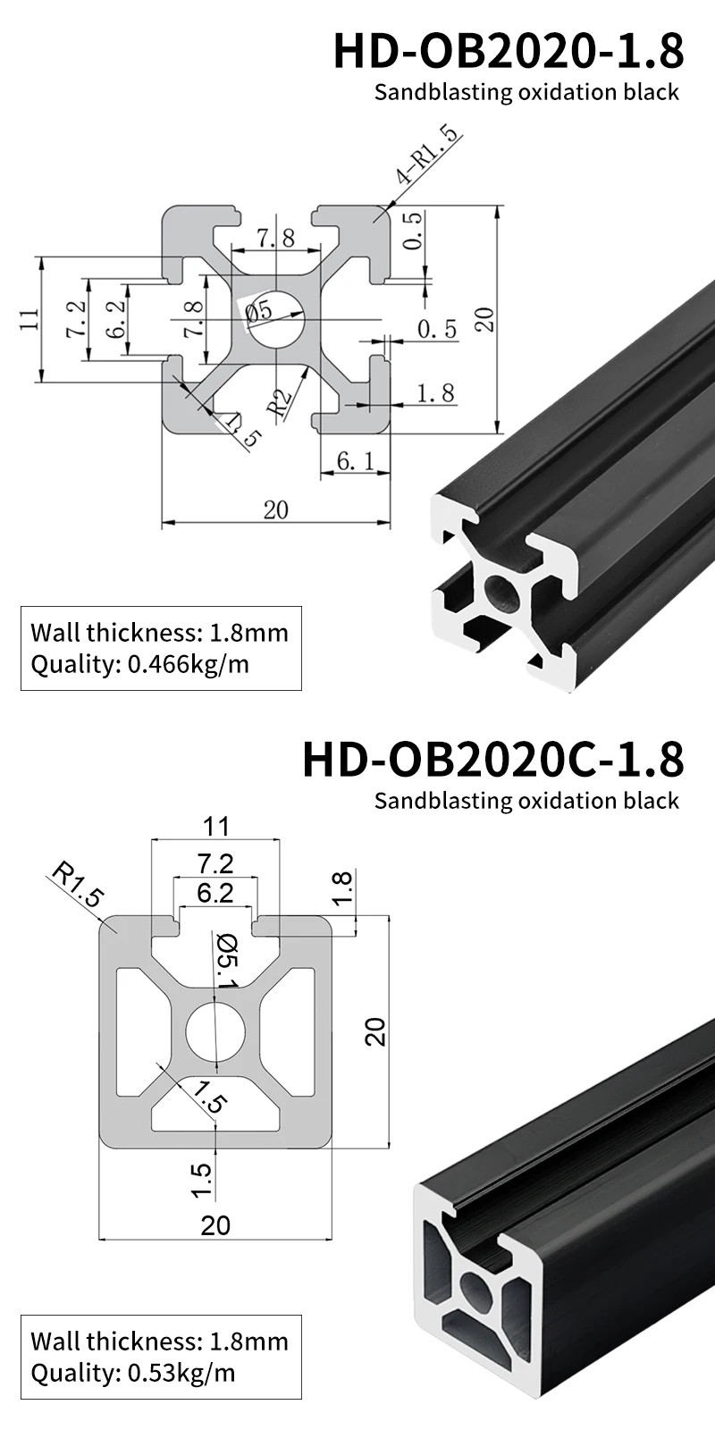 2020 European Norm Industrial Extruded Aluminum Profiles 2020 T Black Aluminum Alloy square Tube Profiles manufacture