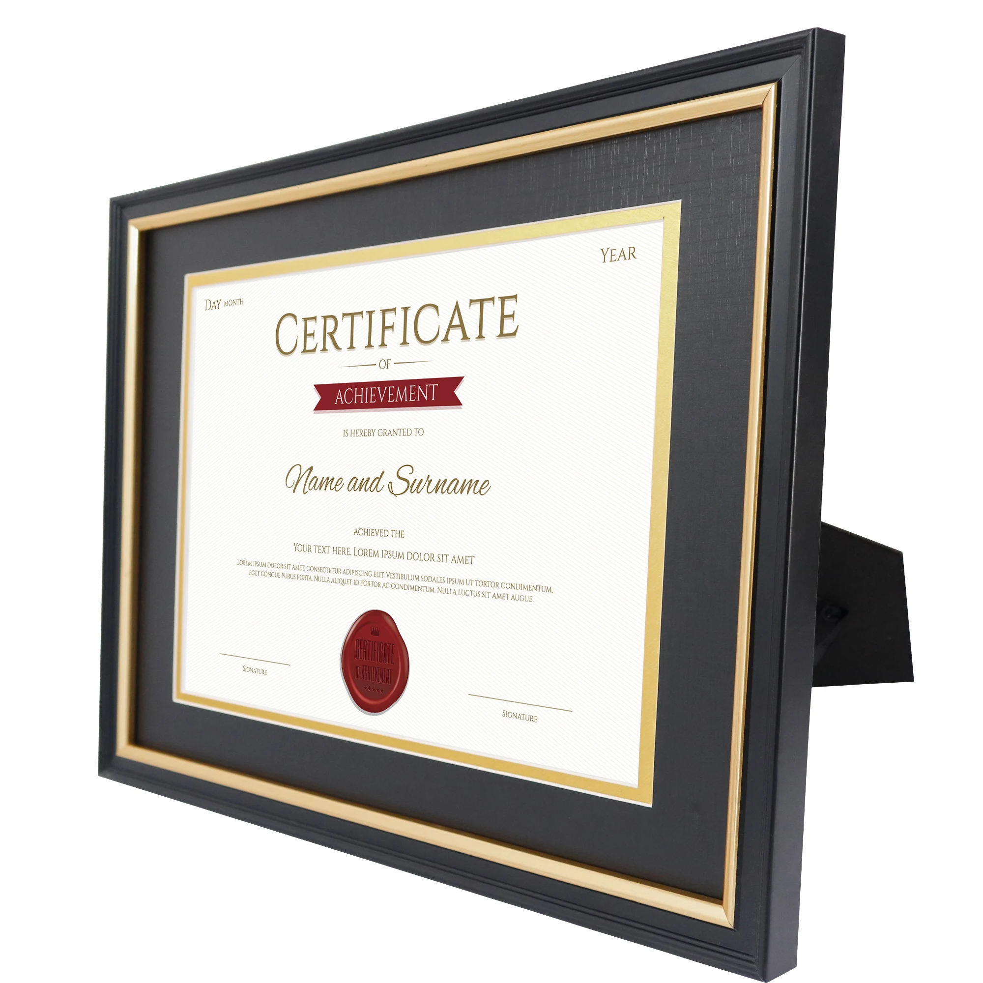 Premium Wood Frame with Gold Border Craftsmanship Solid wood frame construction detail with gold trim accent