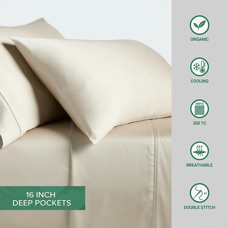 product custom oeko 4pcs king size 300tc soft cooling pure bamboo bed sheet set-2