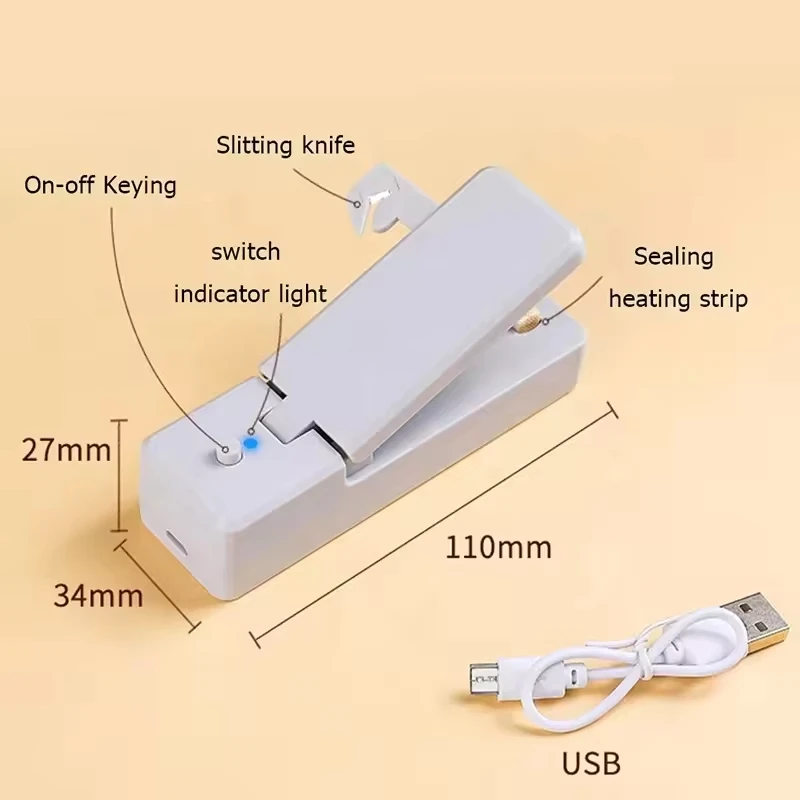 Household Package Mini Bag Sealer 2 in 1 USB Rechargeable Bag Plastic Vacumn Sealar Hand Held Heat Sealer Machine Food Sealers
