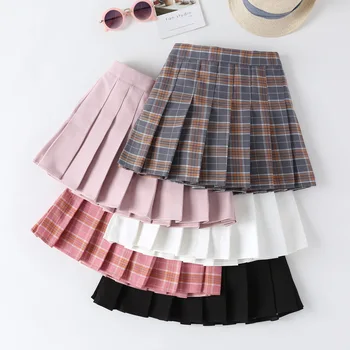 Children School Uniforms Plaid Skirt Kids Girls Pleated Plaid Skirt High Waist Girl School Uniforms Mini Knife Pleated Skirts
