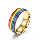 Rings 8MM Hot Sale Fashion 18k Gold Plated Gay Pride Jewellery Rings Women Rainbow For Men Titanium Steel