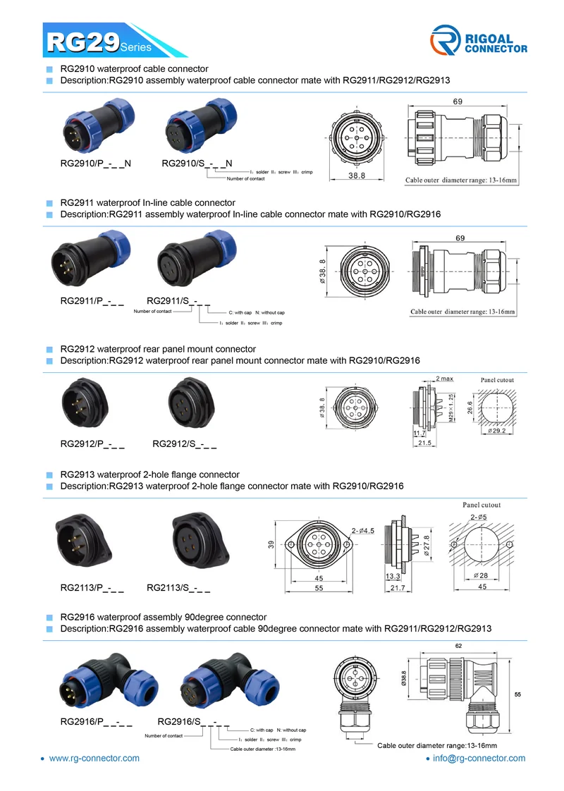 Rigoal IP68 Weipu SP Series Waterproof Circular Industrial Connector SP11 SP13 SP17 SP21 SP29 2-26pin Plug Power Connector supplier