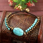 Oval Wholesale Bohemian Style Oval Turquoise Copper Bead Copper Bell Wax Rope Hand Woven Bracelet