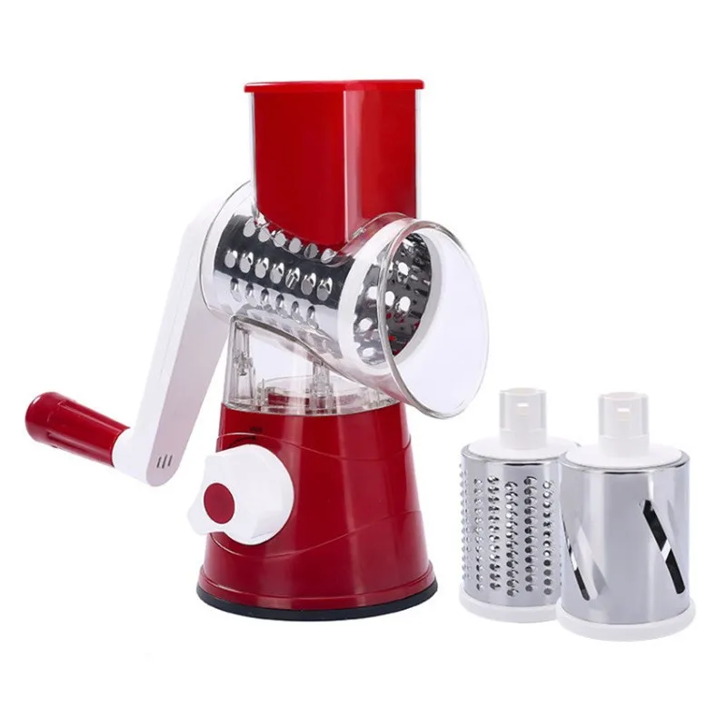 Multifunctional 3 in 1 Spiral Slicer Hand Manual Rotary Cheese Grater Food Slicer Veggie Dicer Vegetable Chopper Cutter