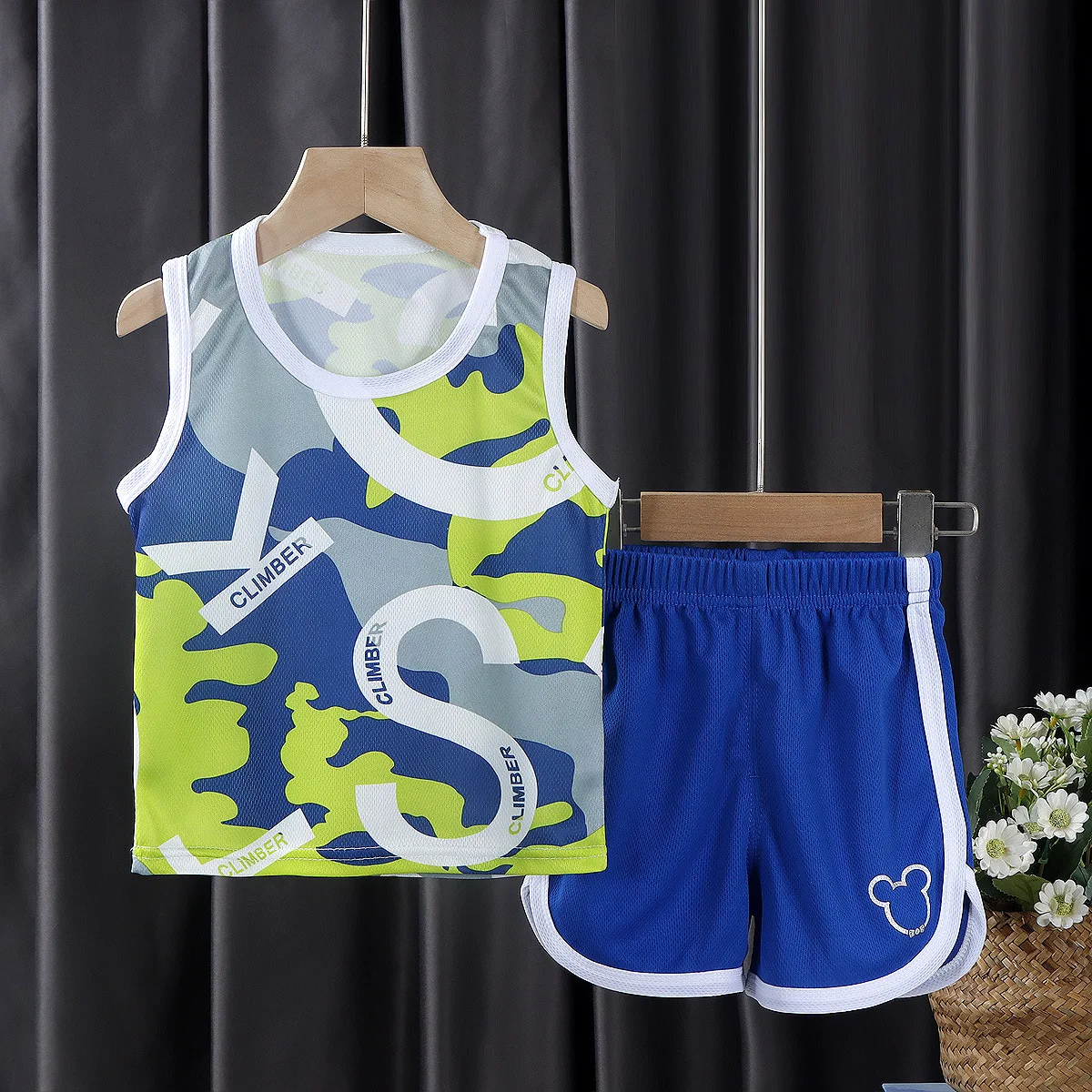 Summer baby vest suit boy cartoon stripe sleeveless two-piece kids clothing printing summer children clothes