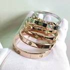 Bangle Stainless Steel Fine Jewelry Bangle Zircon Inlay 18K Gold Bangle Bracelet Women