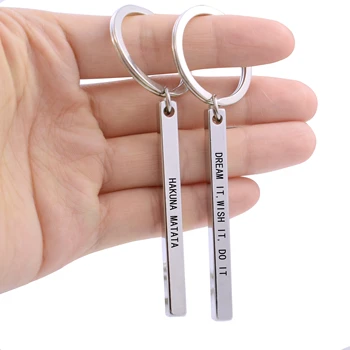 Simple Design Metal Keychain Engraved Words Hakuna Matata Square Vertical Bar Pendant Keychain For Daughters Gifts