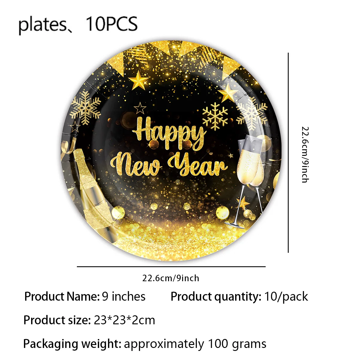 Black Gold Happy New Year Party Decoration Disposable Tableware Sets 2025 Party Holiday Supplies