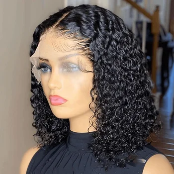 Biumart Amazon Hot Sale Water Wave Bob Wig Lace Front Wigs Chemical Fiber Short Kinky Curly Hair