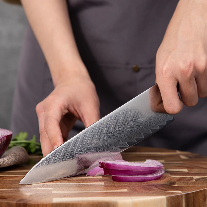 Carbon Japanese 10cr15comov Damascus Steel Kitchen Chef Knife with Abalone Resin Handle