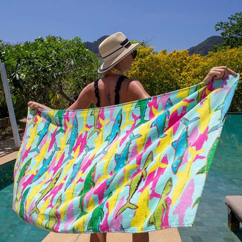 highly absorbent cotton printed beach blanket travel swimming pool bath towel fade resistant custom beach towels