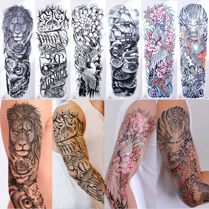 Cool Full Arm Temporary Tattoo Sticker Full Sleeve Large Flower Wolf Dragon  Lion Tiger Totem Tatoo For Adults Man Women - Buy Full Arm Tattoo  Sticker,Full Arm Temporary Tattoo,Temporary Tattoo Sticker Product