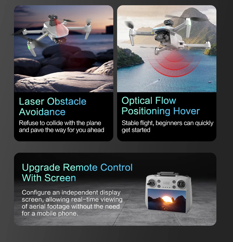 GD97PRO GPS Drone 3-axis Gimbal Ordinary Remote Control Flight Long Range 6KM Display Digital Remote Controller Real 1080P to 4K