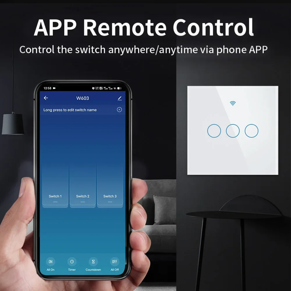 Tuya Switch Wifi+rf433 Us/eu,Singlephase/neutral Wire Wall Touch Light