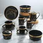 Porcelain Wholesale Luxury Royal Hotel Restaurant Wedding Party Black And Gold Porcelain Ceramic Dinnerware Dinner Sets