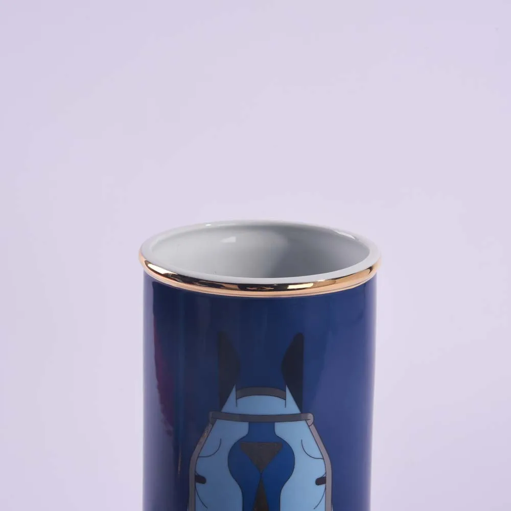 Modern Plated Ceramic Porcelain Luxury Horse Blue Vase for Home Decoration