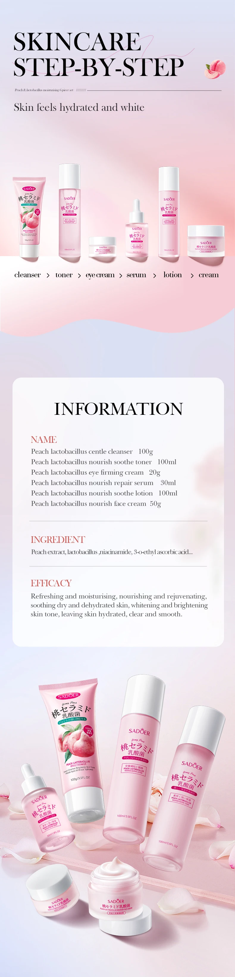 product sadoer private label combination skin care set nicotinamide peach lactobacillus nourishing face cream-10