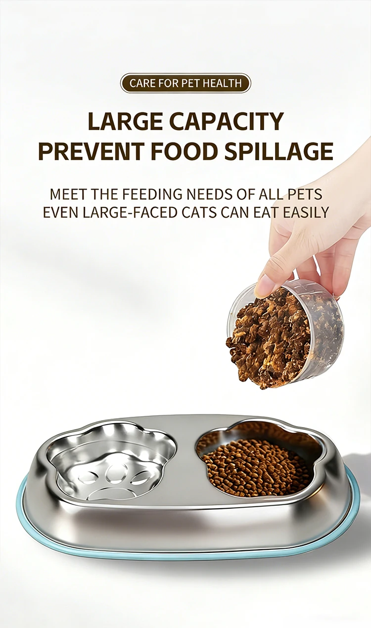 304 Stainless Steel Cute Cat Paw Shaped Pet Slow Feeder Bowl Double Bowl for Food and Water Anti Slip Anti Tipping Easy to Clean details