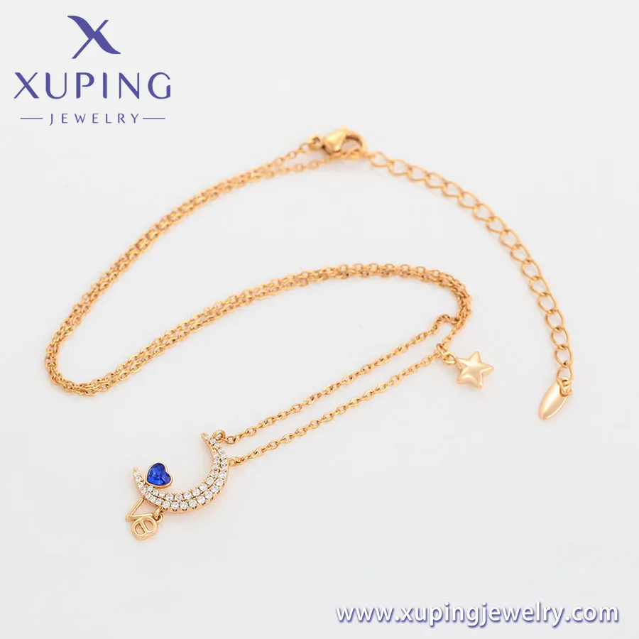 A00904520 XUPING Jewelry 18K gold color Delicate crescent star love women girl Austrian Premium Crystal Copper pendant necklace