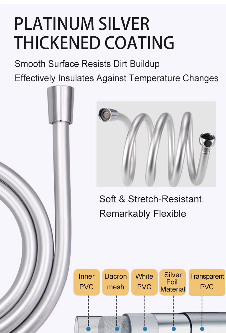 PVC Shower Hose Flexible High Pressure Shower Head with Holder Bathroom Accessories for Home Hotel manufacture