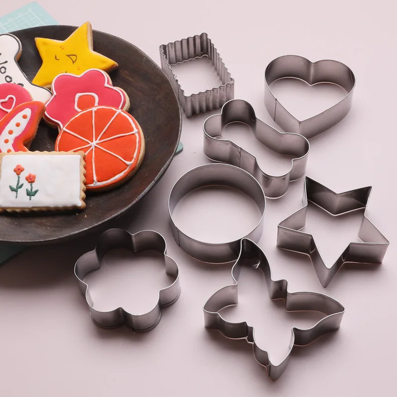 Stainless steel biscuits cutter plunger mold cookie tool animal star flower shape leather cookie cutter
