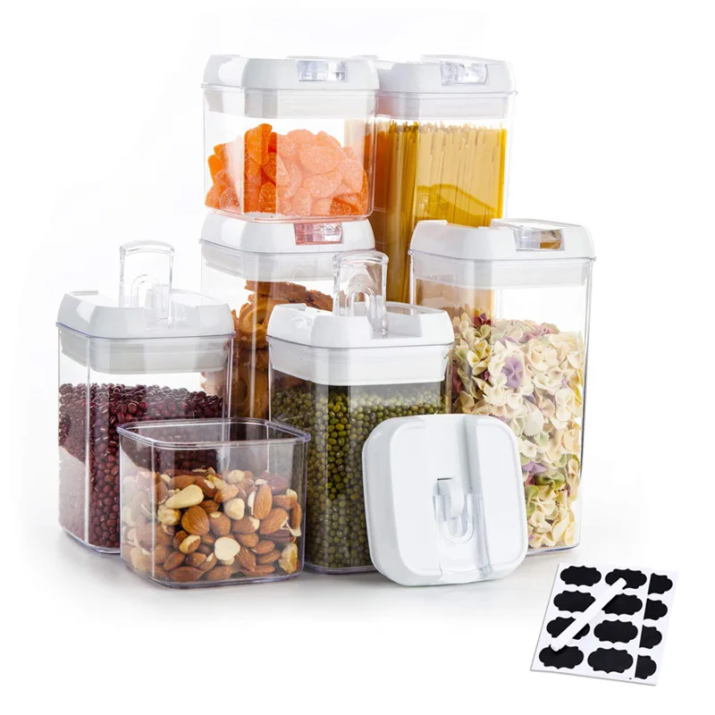 bpa free pantry kitchen push top button with lid Vacuum saklama bins set  clear plastic air lock dry food storage container