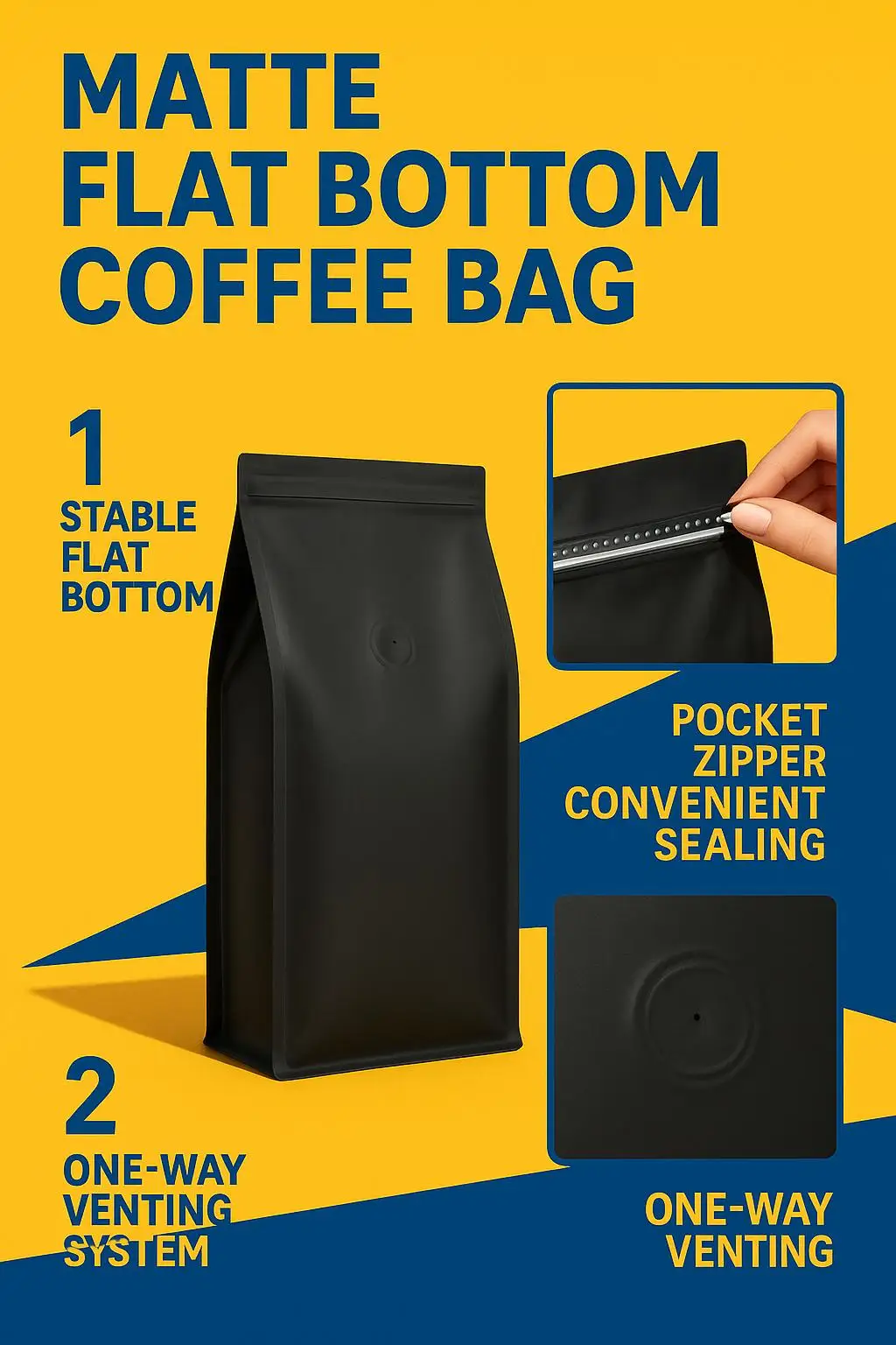 Wholesale Flat Bottom Plastic Coffee Packaging Pouch with Side Gusset, Ziplock, and Security Valve for Freshness Preservation - detail 3
