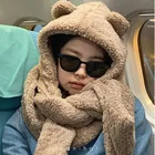 Hat Scarf One-piece Cap Female Winter Korean Version Of The New Thick And Warm Cute Plush Bear One-piece Bib