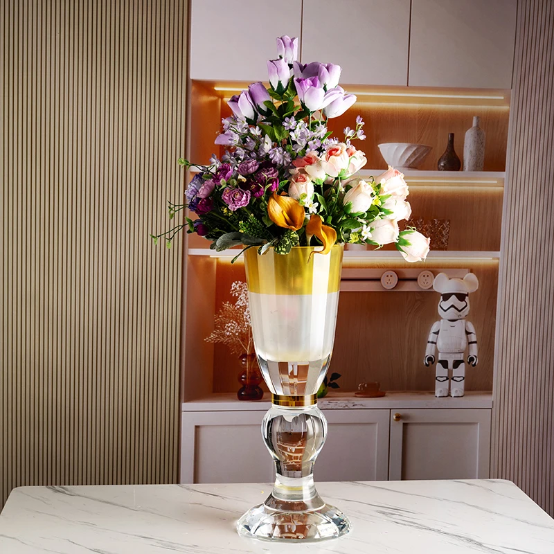 product newly designed two color splicing high quality home desktop decoration glass crystal vase-6