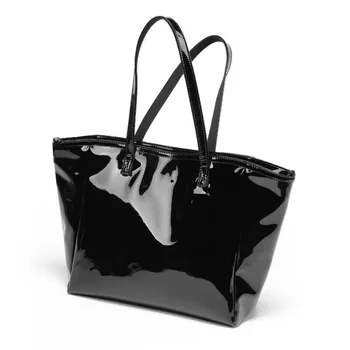 2021 glossy patent PU leather sports handbag large capacity women's shopping tote bag