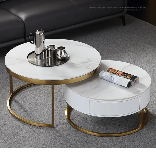 White color modern simple style with metal base living room furniture coffee table