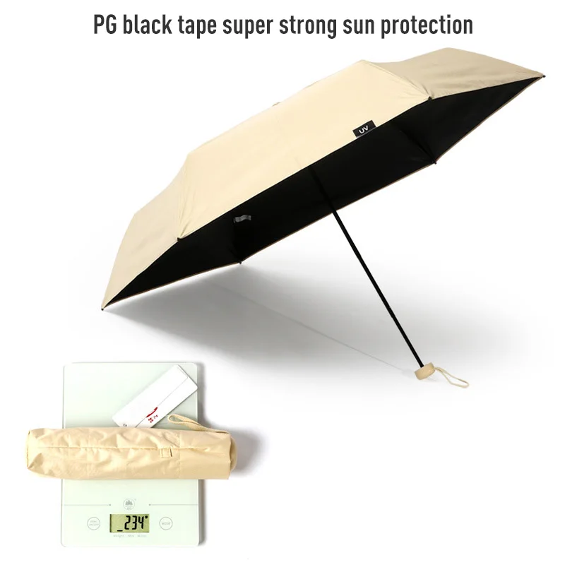 New Style Popular Hot Sale Mini Pocket Windproof Compact Triple fold push-pull switch vinyl sunshade portable uv umbrella