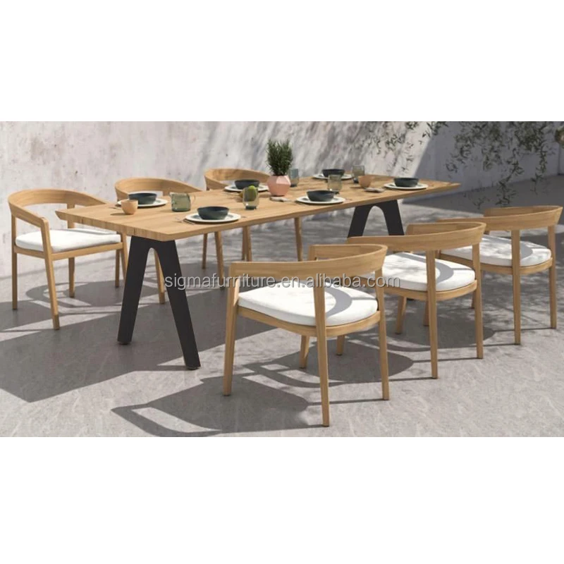 Villia garden sunroom furniture outdoor set patio teak wood dining table and chairs dining room set