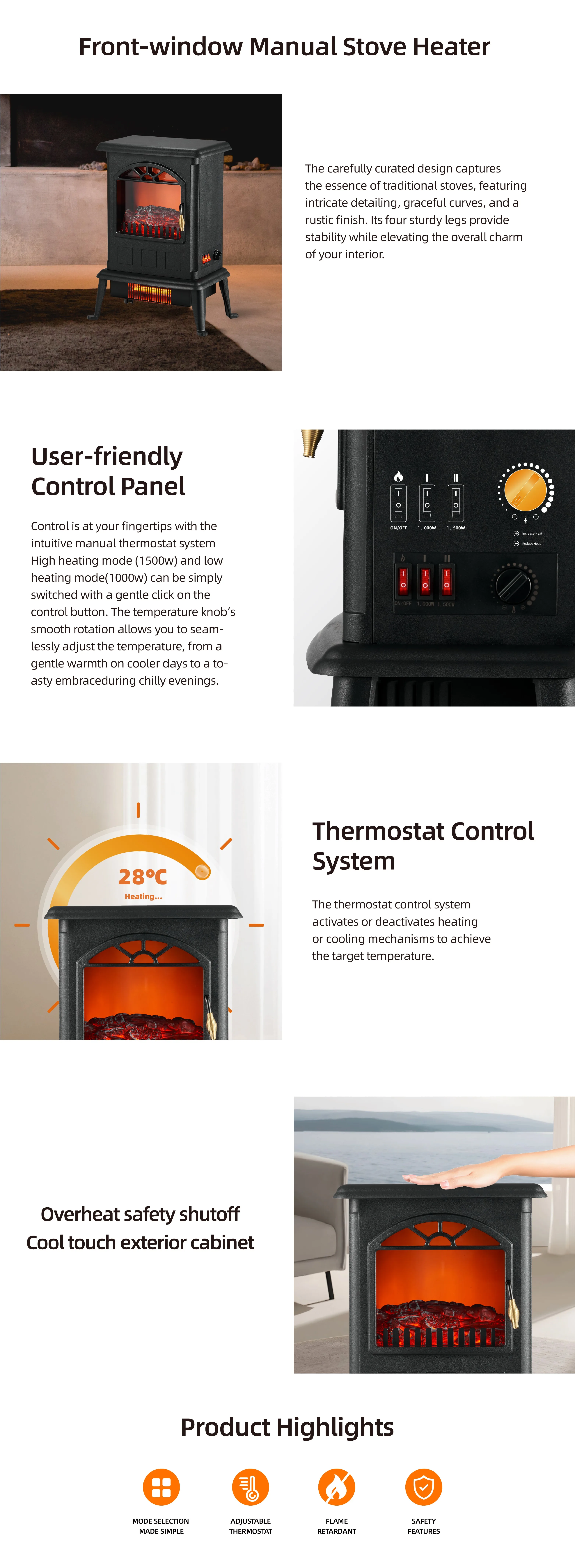 Electric Fireplace, 110V, 1100W - detail 8
