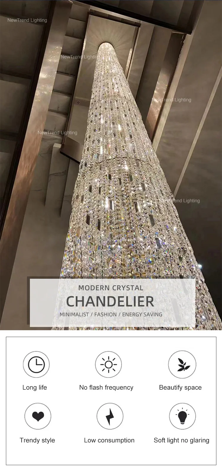 CPL-206 Custom Indoor Decoration Hotel Lobby Staircase Luxury Chain LED Crystal Chandelier supplier