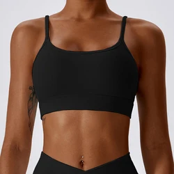 YIYI 2023 Women Cross Back Open Back Hollow Out Strap Yoga Crop Top Gym Fitness Workout Sexy Backless Sports Bra for Women