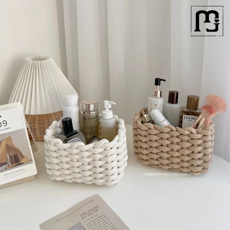 HUAYI  Woven Cotton Rope  Basket with Handles Decorative Small Storage Basket