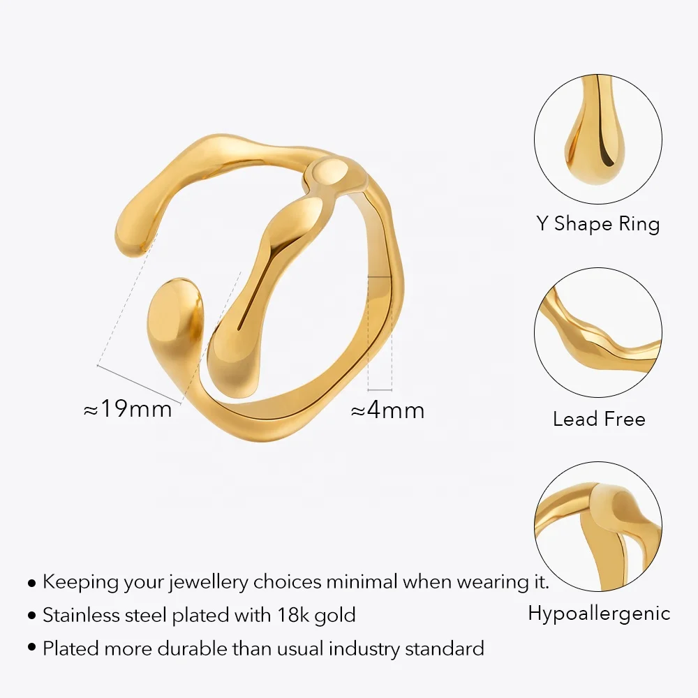 Latest 18K Gold Plated Stainless Steel Jewelry Geometric Double Round Line Ring For Women Gifts Accessories Ring R234190