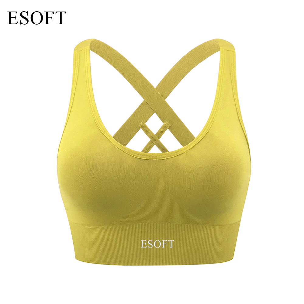 ESOFT Sports Bra for Women Padded Medium Support Criss-Cross Strappy Seamless Yoga Exercise Bras