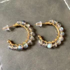 Labradorite 2021 Natural Labradorite Moonstone 14k Gold Plated Wrapped Handmade Pearl Earrings Set For Women