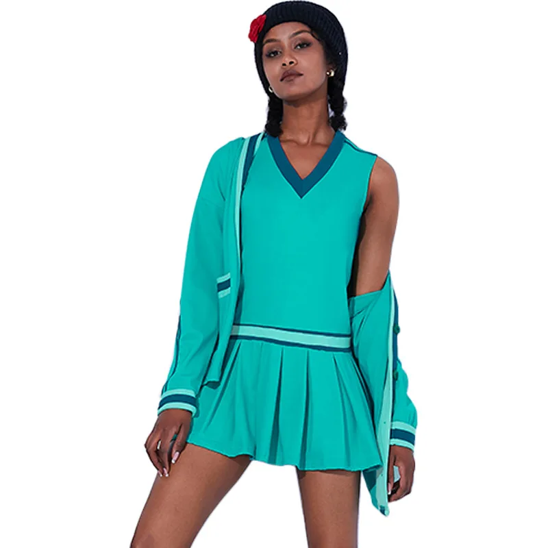 Tennis uniform training clothes two piece skirt set for women high quality new fashion turquoise spring gym workout tennis dress