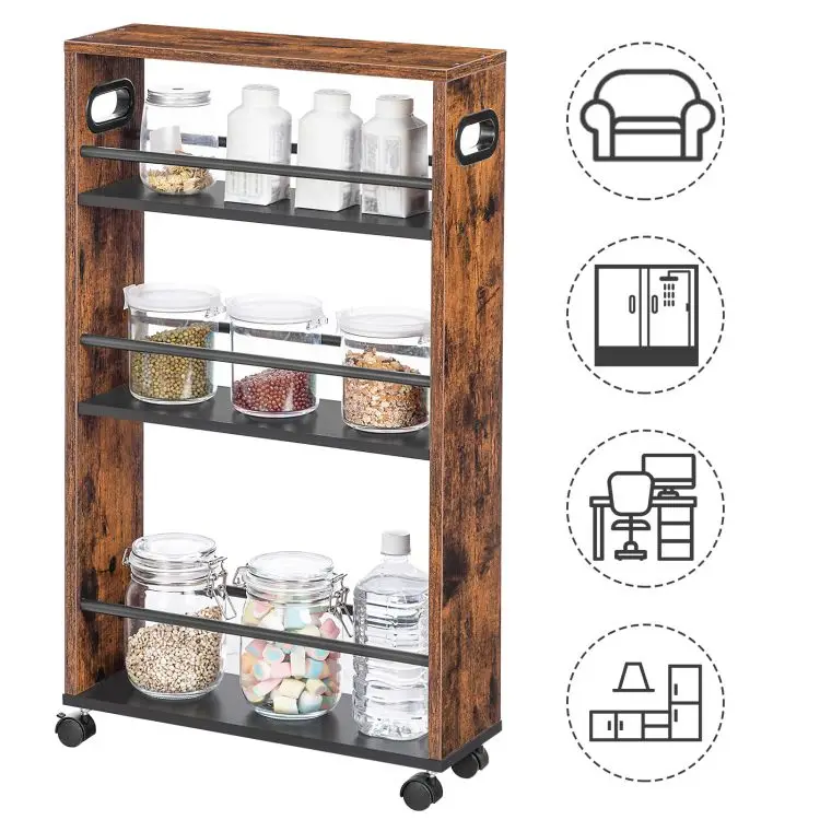 Wholesale 4-Tier Slim Rolling Storage Cart Narrow Kitchen Cart with Handle and Lockable Casters for Kitchen Bathroom