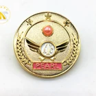 Wing Emblem China Manufacturer Wholesale Custom Gold Plated Wing Design With Emerald Stone Badge Lapel Pin Emblem