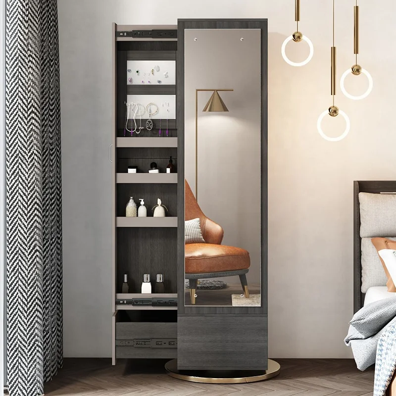 Home Furniture Decoration Storage Black Modern Long Mirror Coat Stand Rotatable Wooden Coat Racks