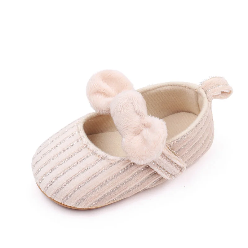 Spring and Autumn Plush Bow Striped Soft Soled Toddler Shoes for Baby Girls manufacture