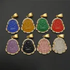 Jewelry Newest Diamond Stainless Steel Chalcedony Maitreya Buddha Pendant Jewelry Big Belly Buddha Necklace