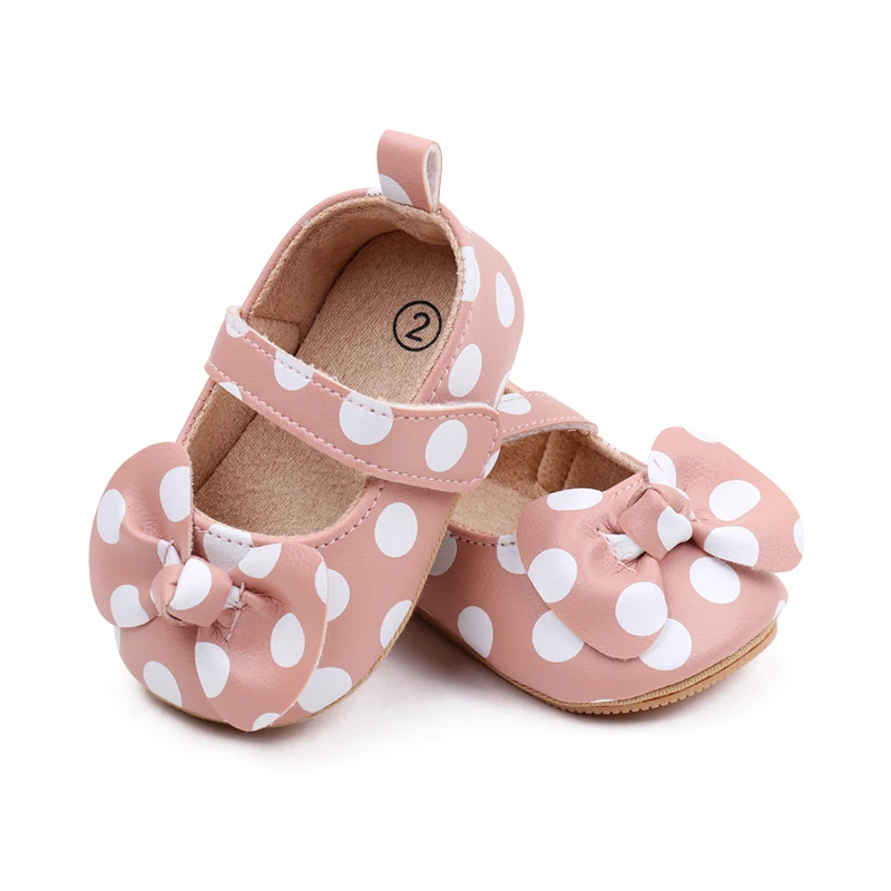 Spring & Summer Color Matching Polka Dot Bow Soft Soled Non-slip Baby Shoes for Girls supplier