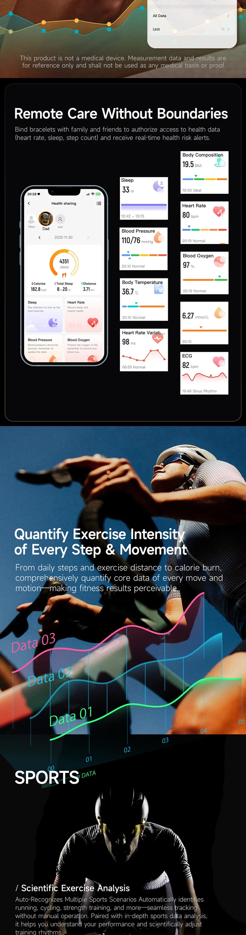 product 2026 new ecg smart bracelet e900 no screen ecg ppg hrv bmi heart rate oxygen body temperature app gband fitness tracker watch-12