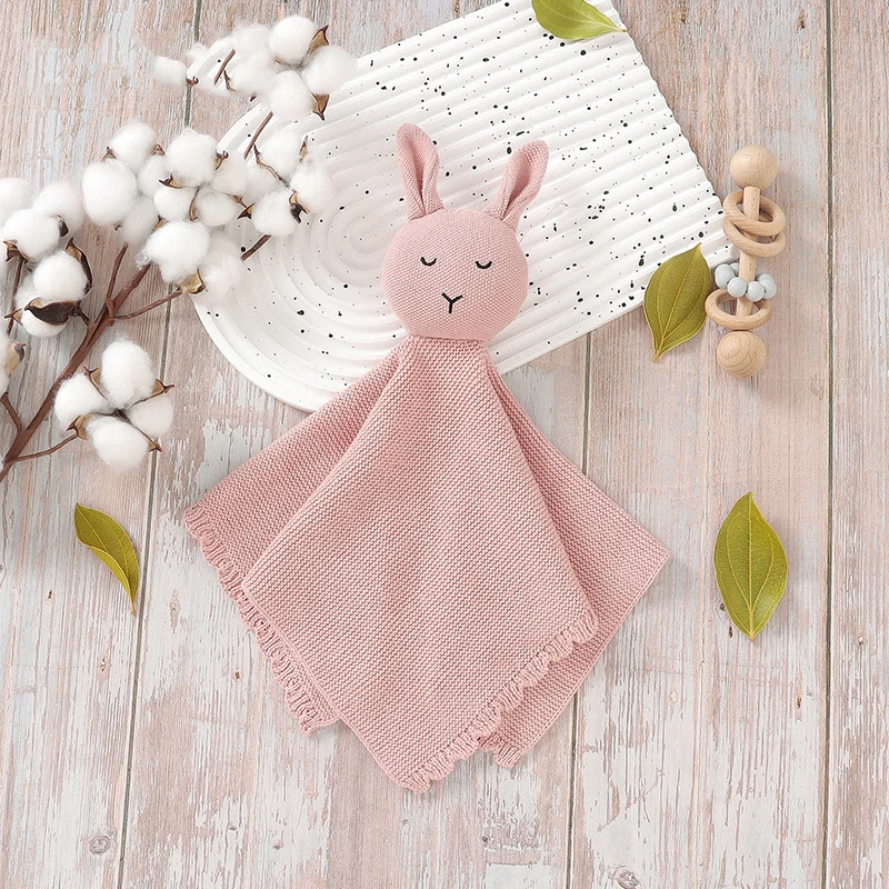 100% Cotton Baby Lovey Bunny Animal Lovey Stuffed knitted Weave Comforter Kids Sleeping Towel Security Blanket